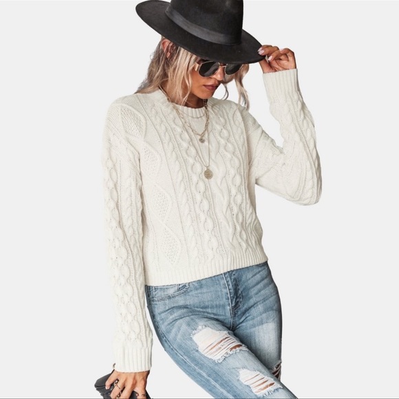 Cupshe Women's Cable Knit Drop Shoulder Sweater - Picture 3 of 4